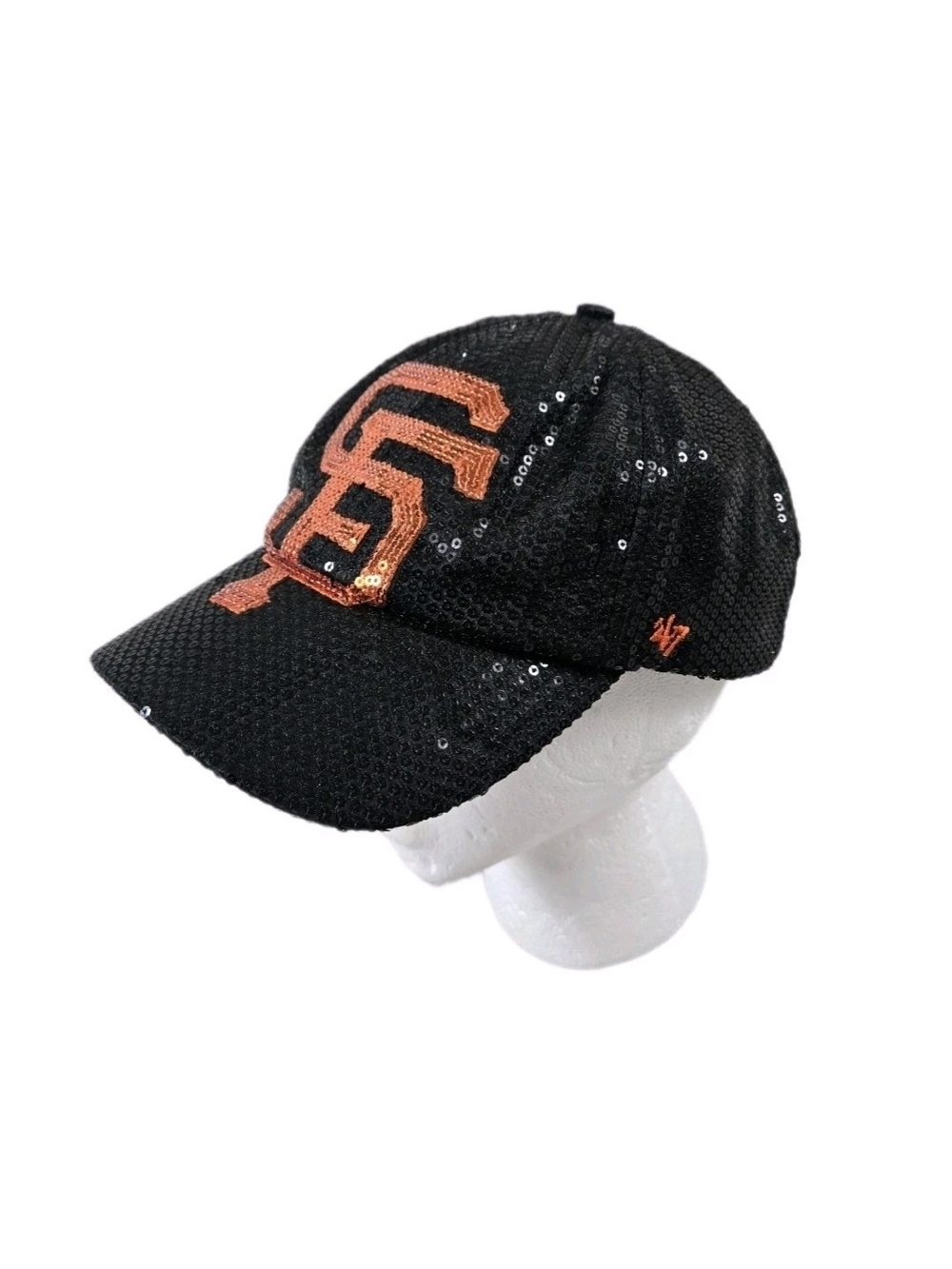 47 Brand San Francisco Giants Sequin Hat Black Orange SF Womens Adjustable Cap